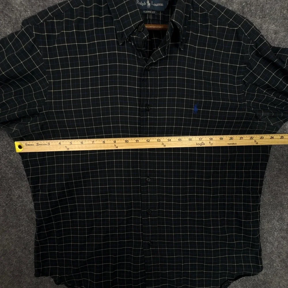 Polo Ralph Lauren Mens Classic Fit Navy Blue Windowpane Check Cotton Shirt XL
